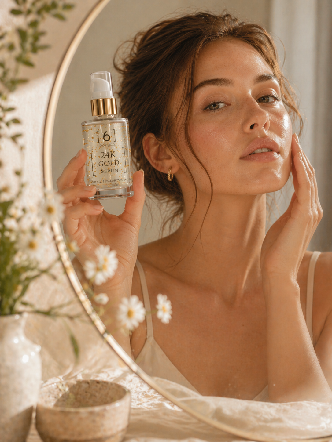 Model 6biologico prezentând un serum natural premium