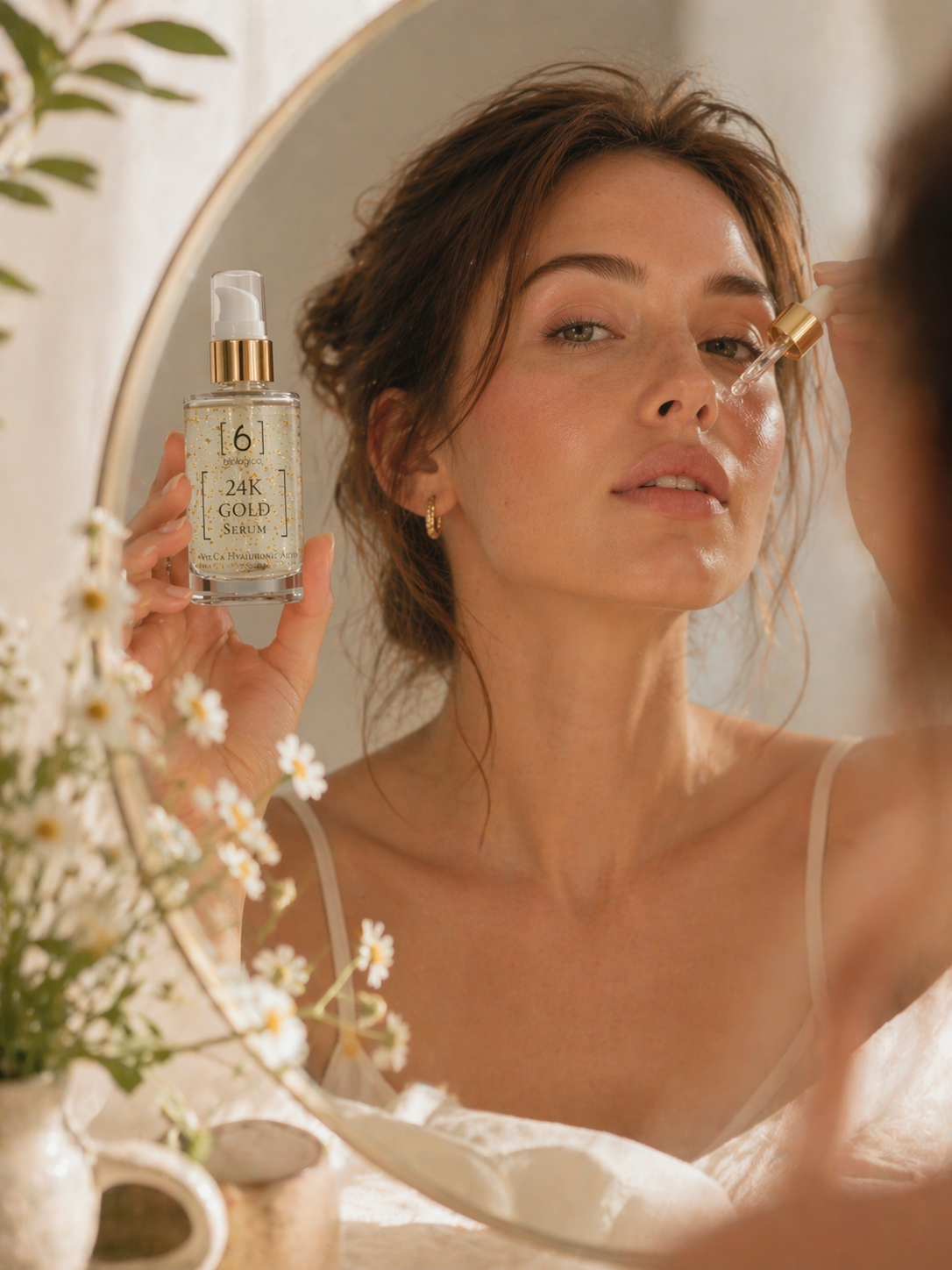Portret editorial 6biologico cu serum premium în prim-plan