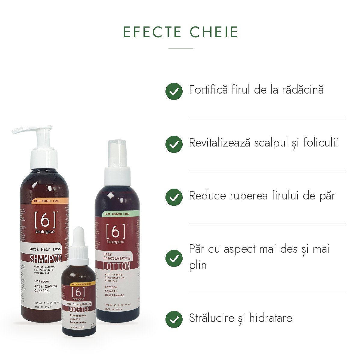 Efecte cheie: fortifică firul de la rădăcină, revitalizează scalpul, reduce ruperea firului, păr cu aspect mai des, strălucire